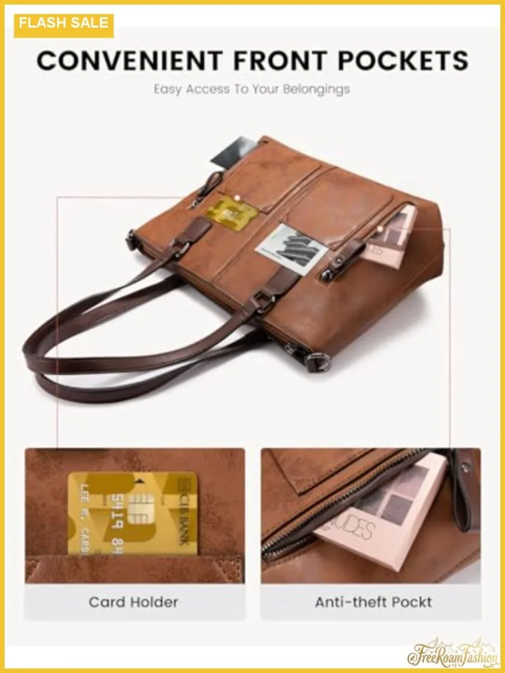 Vintage Faux Leather Hobo Tote Bag with Multi-Pockets, Work Shoulder Handbag